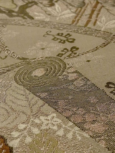 画像9: N0227Y 袋帯 女性用着物 シルク(正絹)   オリーブ 松/松葉 【中古】 【USED】 【リサイクル】 ★★☆☆☆ (9)