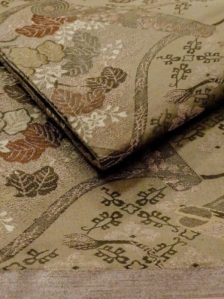 画像10: N0227Y 袋帯 女性用着物 シルク(正絹)   オリーブ 松/松葉 【中古】 【USED】 【リサイクル】 ★★☆☆☆ (10)