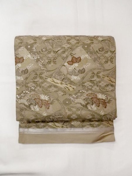 画像11: N0227Y 袋帯 女性用着物 シルク(正絹)   オリーブ 松/松葉 【中古】 【USED】 【リサイクル】 ★★☆☆☆ (11)