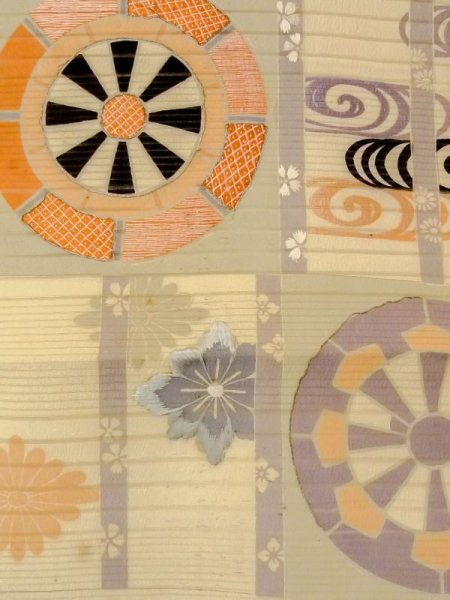 画像3: N0227Z 袋帯 女性用着物 シルク(正絹)   アイボリー 流水 【中古】 【USED】 【リサイクル】 ★☆☆☆☆ (3)