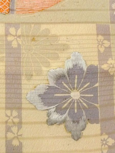 画像5: N0227Z 袋帯 女性用着物 シルク(正絹)   アイボリー 流水 【中古】 【USED】 【リサイクル】 ★☆☆☆☆ (5)