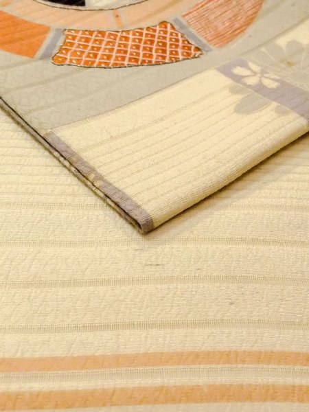 画像10: N0227Z 袋帯 女性用着物 シルク(正絹)   アイボリー 流水 【中古】 【USED】 【リサイクル】 ★☆☆☆☆ (10)