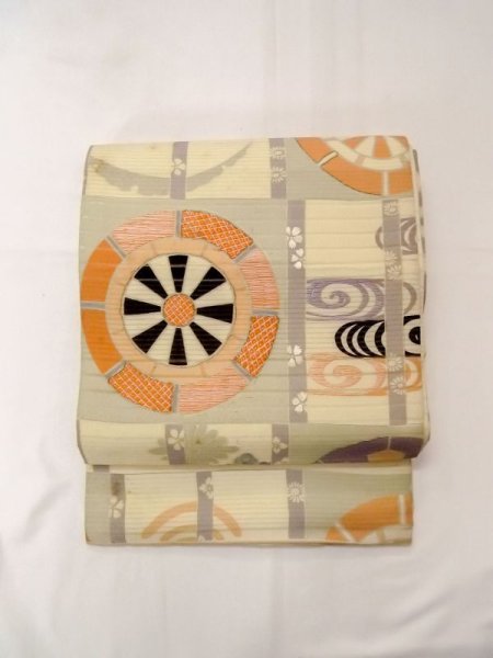 画像11: N0227Z 袋帯 女性用着物 シルク(正絹)   アイボリー 流水 【中古】 【USED】 【リサイクル】 ★☆☆☆☆ (11)