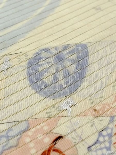 画像7: N0228B 袋帯 女性用着物 シルク(正絹)   アイボリー 花 【中古】 【USED】 【リサイクル】 ★★☆☆☆ (7)