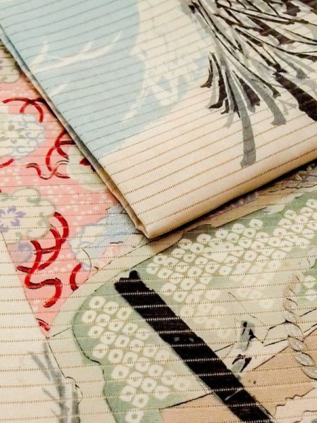 画像9: N0228B 袋帯 女性用着物 シルク(正絹)   アイボリー 花 【中古】 【USED】 【リサイクル】 ★★☆☆☆ (9)