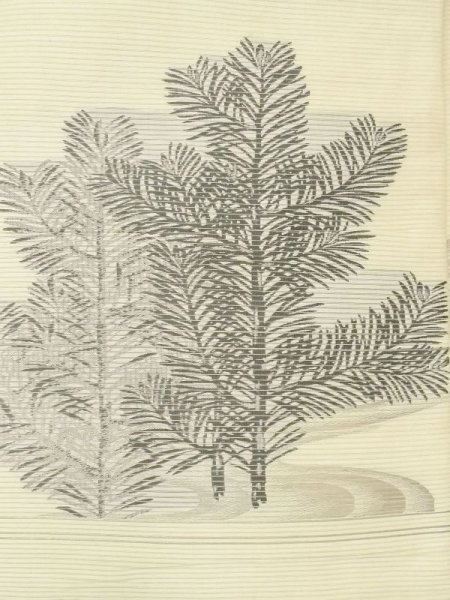 画像2: N0228C 袋帯 女性用着物 シルク(正絹)   アイボリー 木 【中古】 【USED】 【リサイクル】 ★★☆☆☆ (2)