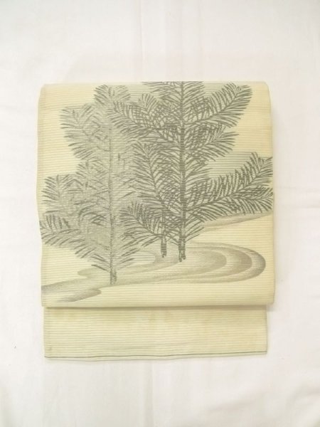 画像8: N0228C 袋帯 女性用着物 シルク(正絹)   アイボリー 木 【中古】 【USED】 【リサイクル】 ★★☆☆☆ (8)