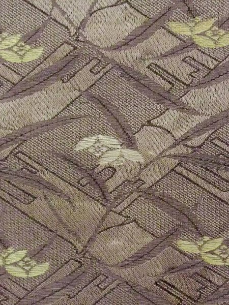 画像4: N0228D 袋帯 女性用着物 シルク(正絹)  灰色がかった オリーブ 花 【中古】 【USED】 【リサイクル】 ★★☆☆☆ (4)