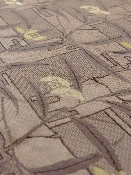 画像5: N0228D 袋帯 女性用着物 シルク(正絹)  灰色がかった オリーブ 花 【中古】 【USED】 【リサイクル】 ★★☆☆☆ (5)