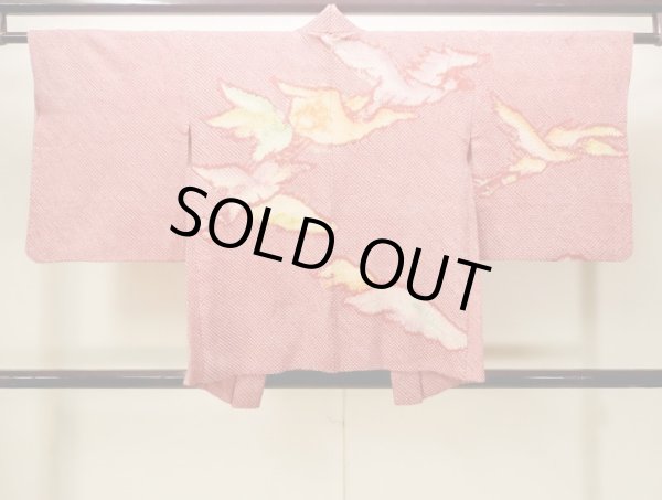 画像2: N0305B Mint  女性用 羽織  シルク（正絹）   赤色, 鳥 【中古】 【USED】 【リサイクル】 ★★★★☆ (2)