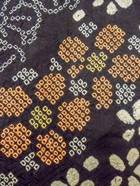 画像5: N0305E  女性用 羽織  シルク(正絹)   黒, 花 【中古】 【USED】 【リサイクル】 ★★★☆☆ (5)