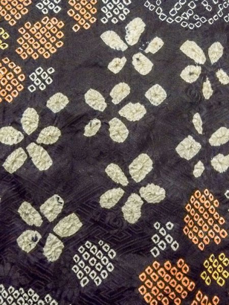 画像6: N0305E  女性用 羽織  シルク(正絹)   黒, 花 【中古】 【USED】 【リサイクル】 ★★★☆☆ (6)