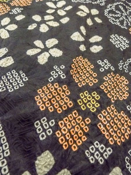 画像8: N0305E  女性用 羽織  シルク(正絹)   黒, 花 【中古】 【USED】 【リサイクル】 ★★★☆☆ (8)