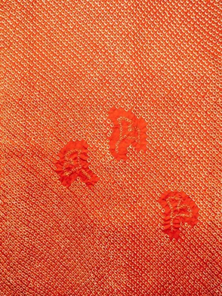 画像4: N0305J  女性用 羽織 銀杏柄 シルク(正絹)  鮮やか 橙色, かのこ 【中古】 【USED】 【リサイクル】 ★★★☆☆ (4)
