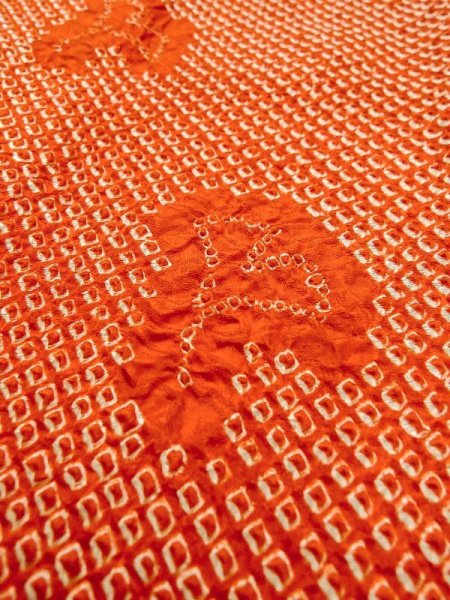 画像9: N0305J  女性用 羽織 銀杏柄 シルク(正絹)  鮮やか 橙色, かのこ 【中古】 【USED】 【リサイクル】 ★★★☆☆ (9)