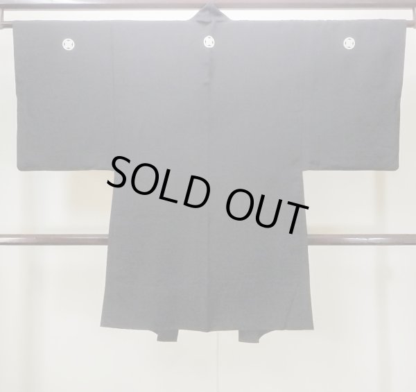 画像2: N0306D  男性用羽織  シルク（正絹）   黒,  【中古】 【USED】 【リサイクル】 ★★☆☆☆ (2)