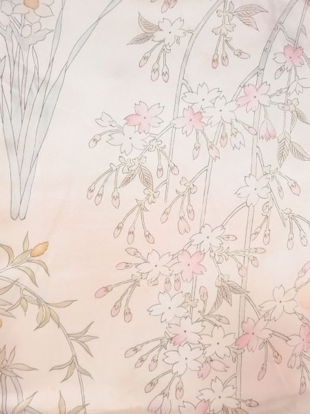 画像3: N0312A  女性用 小紋  シルク（正絹）  淡い 桃色, 花 【中古】 【USED】 【リサイクル】 ★★☆☆☆ (3)