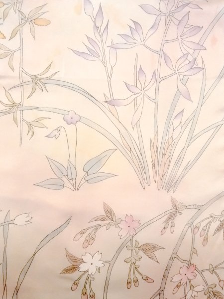 画像4: N0312A  女性用 小紋  シルク（正絹）  淡い 桃色, 花 【中古】 【USED】 【リサイクル】 ★★☆☆☆ (4)