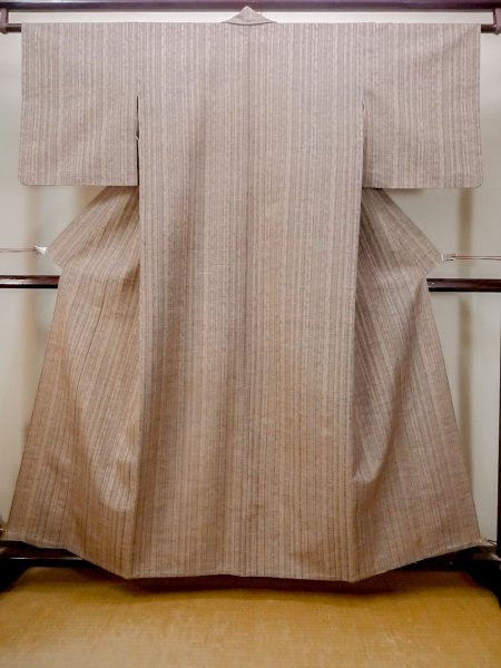 画像1: N0312H  女性用 単衣  シルク（正絹） 淡い 薄い 茶色, チェック柄 【中古】 【USED】 【リサイクル】 ★★☆☆☆ (1)