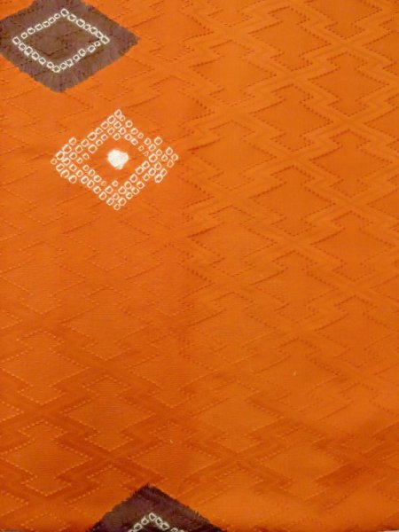 画像4: N0321B  女性用 道行  シルク(正絹)   橙色, 松皮菱 【中古】 【USED】 【リサイクル】 ★★☆☆☆ (4)
