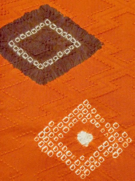 画像5: N0321B  女性用 道行  シルク(正絹)   橙色, 松皮菱 【中古】 【USED】 【リサイクル】 ★★☆☆☆ (5)