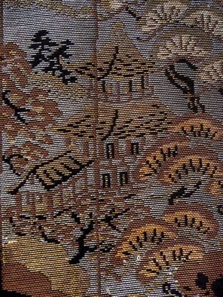 画像6: N0321F  女性用 道行  シルク(正絹)   黒, 松/松葉 【中古】 【USED】 【リサイクル】 ★★☆☆☆ (6)