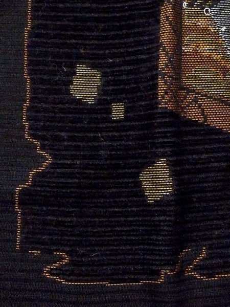 画像7: N0321F  女性用 道行  シルク(正絹)   黒, 松/松葉 【中古】 【USED】 【リサイクル】 ★★☆☆☆ (7)