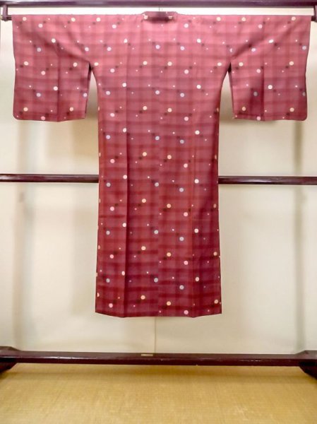 画像2: N0321Q  女性用 雨コート  シルク（正絹）   えんじ, 小さな点々 【中古】 【USED】 【リサイクル】 ★★☆☆☆ (2)