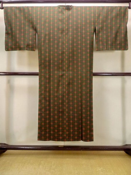 画像2: N0322D  女性用 道行  シルク（正絹）   緑色, 麻の葉 【中古】 【USED】 【リサイクル】 ★★★☆☆ (2)