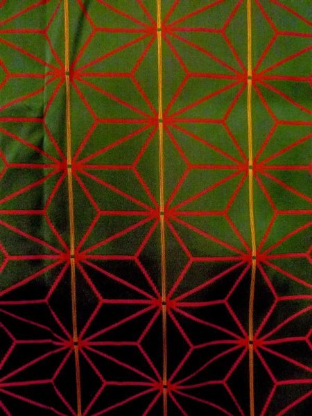 画像5: N0322D  女性用 道行  シルク（正絹）   緑色, 麻の葉 【中古】 【USED】 【リサイクル】 ★★★☆☆ (5)