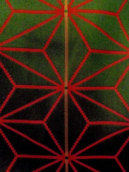 画像6: N0322D  女性用 道行  シルク（正絹）   緑色, 麻の葉 【中古】 【USED】 【リサイクル】 ★★★☆☆ (6)