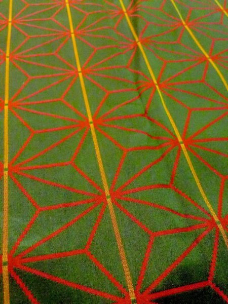 画像10: N0322D  女性用 道行  シルク（正絹）   緑色, 麻の葉 【中古】 【USED】 【リサイクル】 ★★★☆☆ (10)