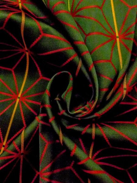 画像11: N0322D  女性用 道行  シルク（正絹）   緑色, 麻の葉 【中古】 【USED】 【リサイクル】 ★★★☆☆ (11)