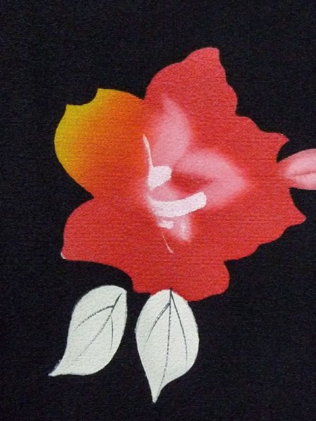 画像6: N0329J  女性用 道行  化繊   黒, 椿 【中古】 【USED】 【リサイクル】 ★★☆☆☆ (6)