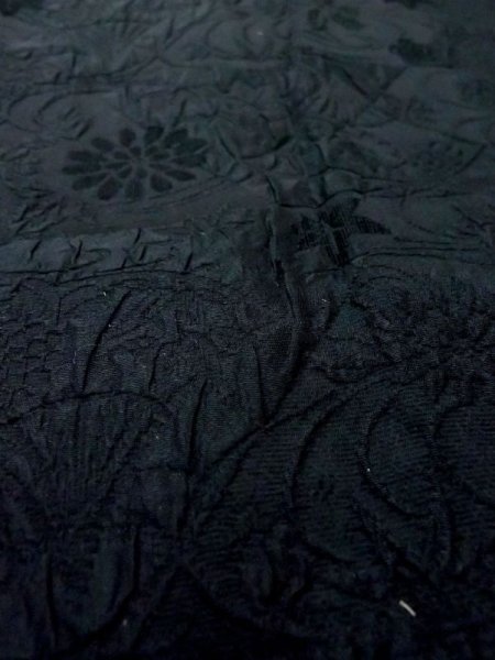 画像10: N0329O  女性用 道行  シルク(正絹)   黒, 花 【中古】 【USED】 【リサイクル】 ★★★☆☆ (10)