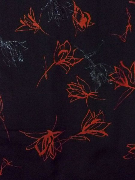 画像4: N0329Q  女性用 道行  シルク(正絹)   黒, 花 【中古】 【USED】 【リサイクル】 ★★★☆☆ (4)