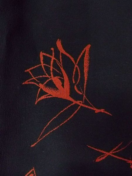 画像7: N0329Q  女性用 道行  シルク(正絹)   黒, 花 【中古】 【USED】 【リサイクル】 ★★★☆☆ (7)