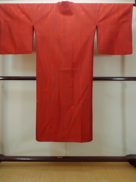 画像2: N0329Z  女性用 道行  シルク(正絹)   朱赤, 線 【中古】 【USED】 【リサイクル】 ★★☆☆☆ (2)