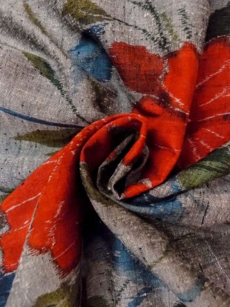 画像11: N0409B Mint  女性用 紬  シルク（正絹）   灰色, 花 【中古】 【USED】 【リサイクル】 ★★★★☆ (11)