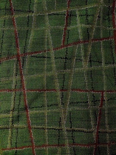 画像3: N0409C  女性用 紬  シルク（正絹）   緑色, チェック柄 【中古】 【USED】 【リサイクル】 ★★★★☆ (3)