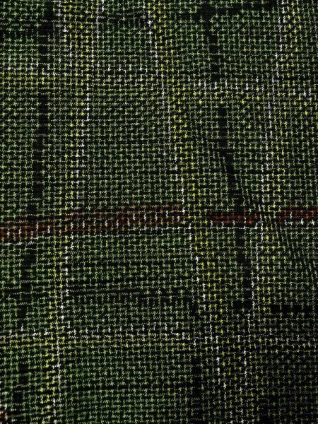 画像6: N0409C  女性用 紬  シルク（正絹）   緑色, チェック柄 【中古】 【USED】 【リサイクル】 ★★★★☆ (6)