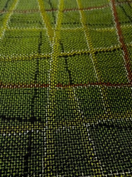 画像9: N0409C  女性用 紬  シルク（正絹）   緑色, チェック柄 【中古】 【USED】 【リサイクル】 ★★★★☆ (9)