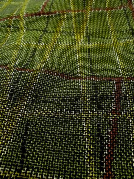 画像10: N0409C  女性用 紬  シルク（正絹）   緑色, チェック柄 【中古】 【USED】 【リサイクル】 ★★★★☆ (10)