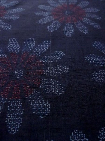 画像9: N0409D  女性用 紬  シルク（正絹）   藍, 花 【中古】 【USED】 【リサイクル】 ★★★☆☆ (9)