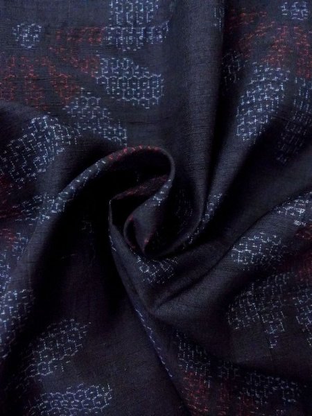 画像11: N0409D  女性用 紬  シルク（正絹）   藍, 花 【中古】 【USED】 【リサイクル】 ★★★☆☆ (11)