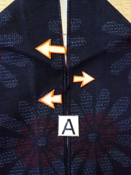 画像14: N0409D  女性用 紬  シルク（正絹）   藍, 花 【中古】 【USED】 【リサイクル】 ★★★☆☆ (14)