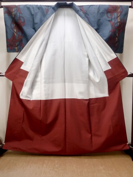 画像2: N0409E Mint  女性用 紬  シルク（正絹）  灰色がかった 水色, 竹 【中古】 【USED】 【リサイクル】 ★★★★☆ (2)