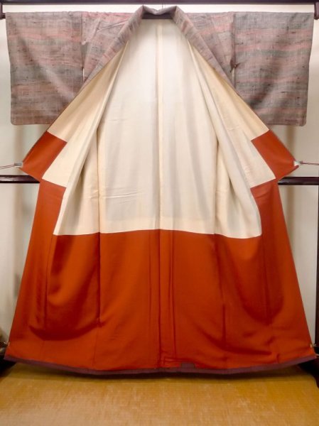 画像2: N0409F  女性用 紬  シルク(正絹)   マルチカラー, 縞 【中古】 【USED】 【リサイクル】 ★★★☆☆ (2)