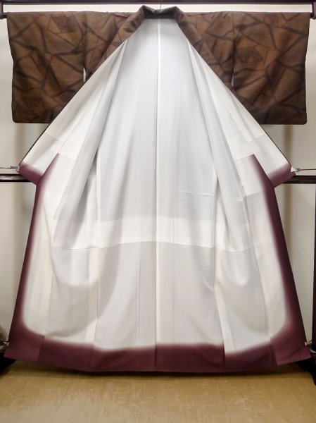 画像2: N0409G  女性用 紬  シルク(正絹)   茶色, バラ 【中古】 【USED】 【リサイクル】 ★★★☆☆ (2)