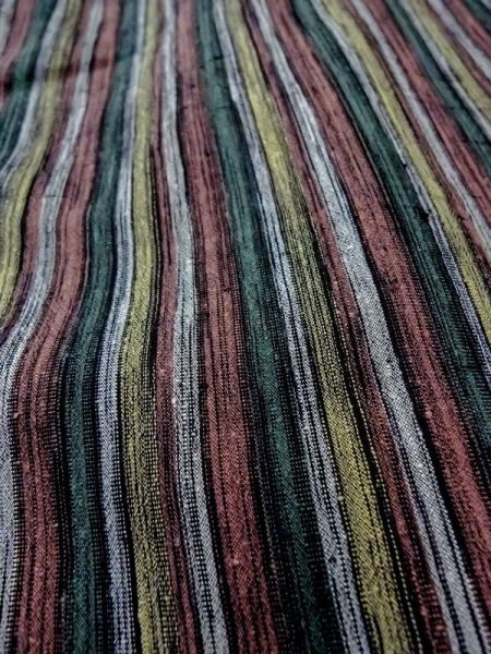 画像9: N0409H Mint  女性用 紬  シルク(正絹)  灰色がかった マルチカラー, 縞 【中古】 【USED】 【リサイクル】 ★★★★☆ (9)